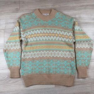 Vintage 90s Lindsey Blake Fair Isle Crew Neck Sweater Alpine Aspen Outdoor Sz M